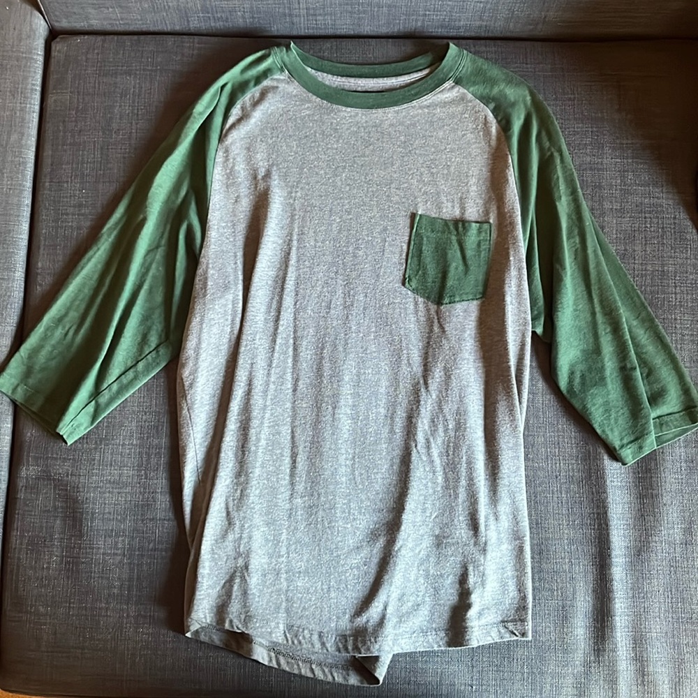Grey and green baseball tee